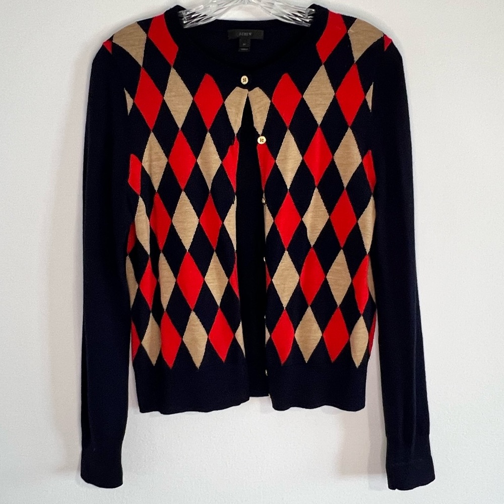 J. Crew Diamond Argyle Merino Wool Cardigan